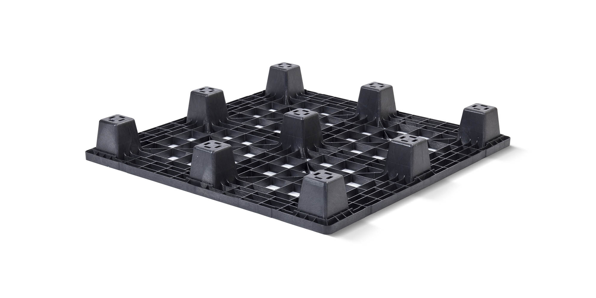 Palettes plastique 1200 x 1200 pont supérieur ouvert  9 pieds emboitables légère - Kunststof pallet 1200 1200 qp1212lr9fr 2 - QP1212LB9FR