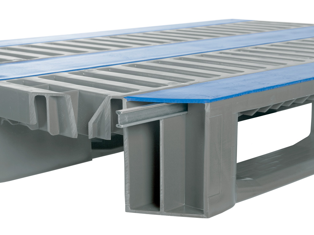 Hygienische pallet 1200 x 800 gesloten dek 3 onderlatten heavy staalversterkt - Qph1208hp3rr cdg staalversterker - QPH1208HP3RR-CDGR